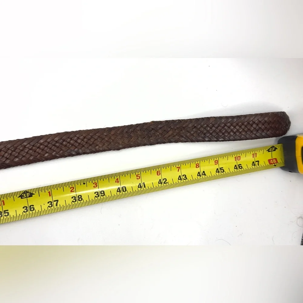Coach Brown Leather Belt Mens 42 Woven Braided Classic Logo Brass Buckle Brown